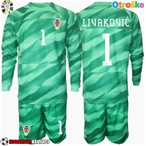 Otroške Nogometnih dresov Hrvaška Dominik Livakovic #1 Vratar Gostujoči EP 2024 Dolgi rokavi (+ hlače)